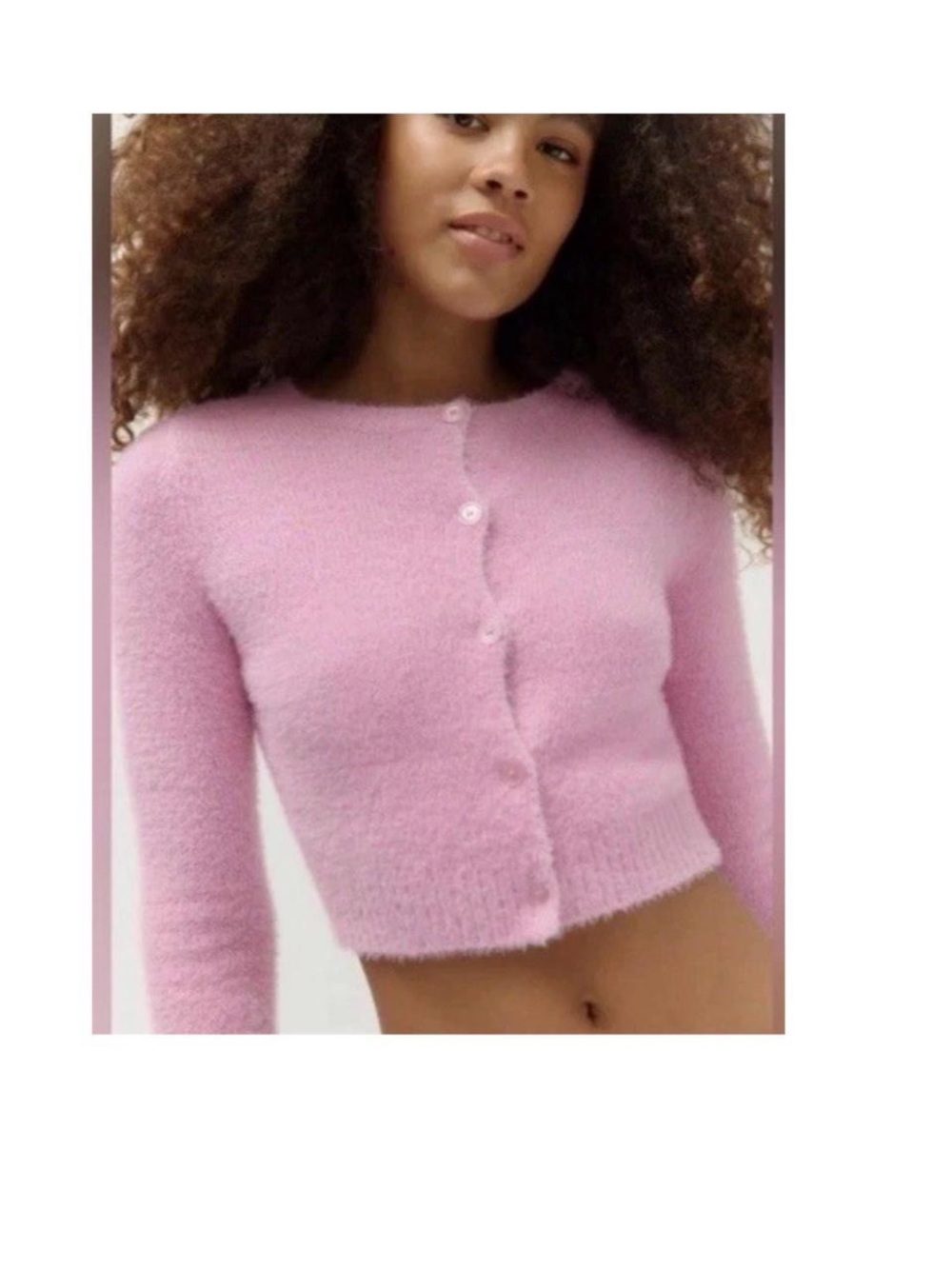 Kimchi Blue Pink Fuzzy Cropped Button Cardigan